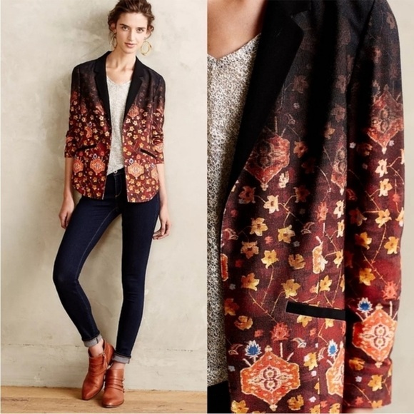 Anthropologie Cartonnier Telluride Floral Ombre Open Blazer Jacket Black 6 / S - Picture 10 of 13